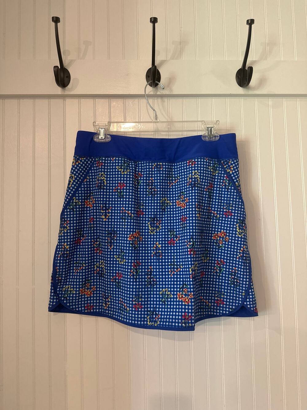 Lands' End Skort Size 10 Blue Gingham Floral - Picture 1 of 4